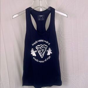 Barbells & pizza BBNP navy blue size medium racer back workout tank